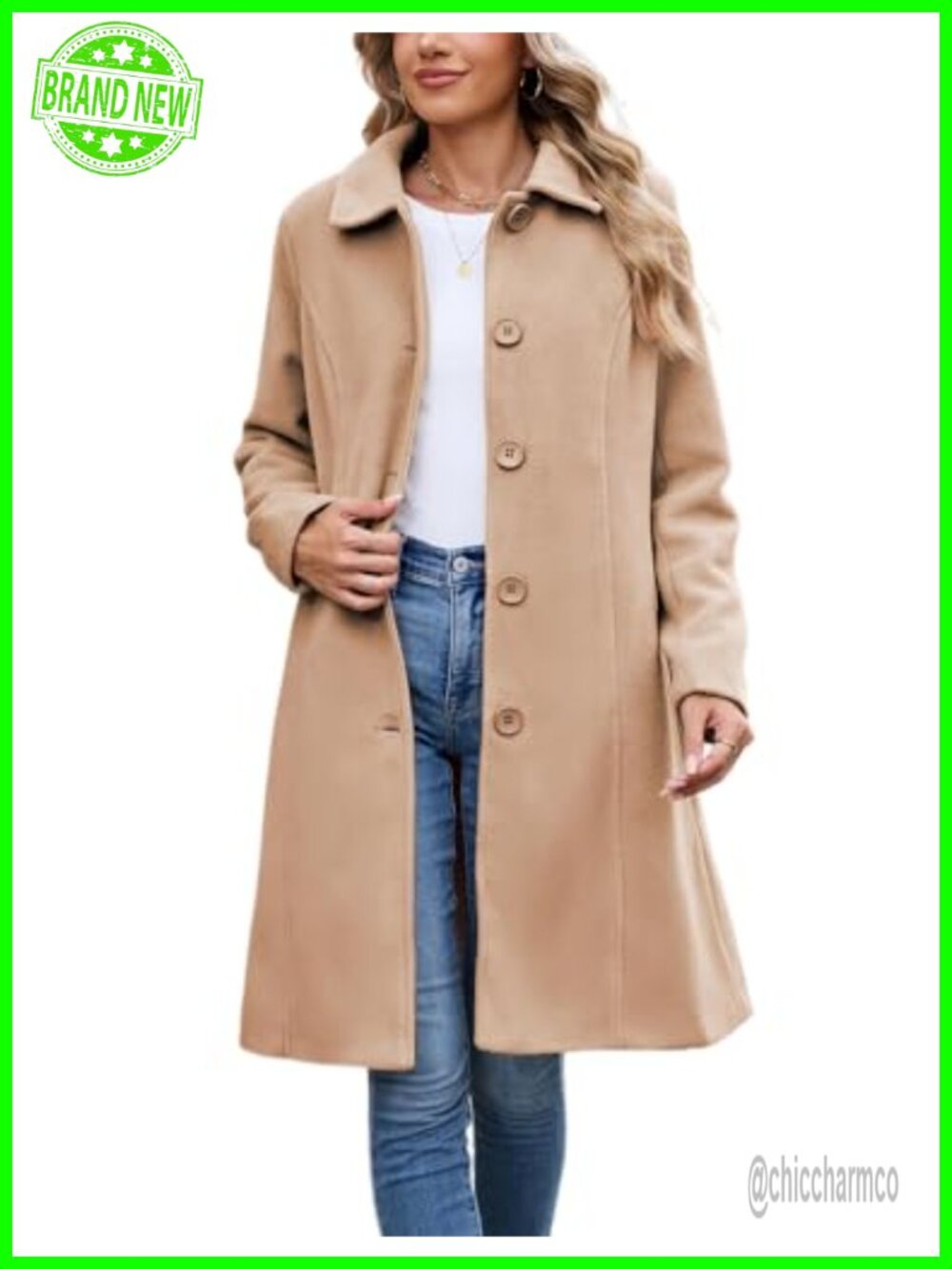 Wool Blend Peacoat Single Breasted Overcoat with Pockets